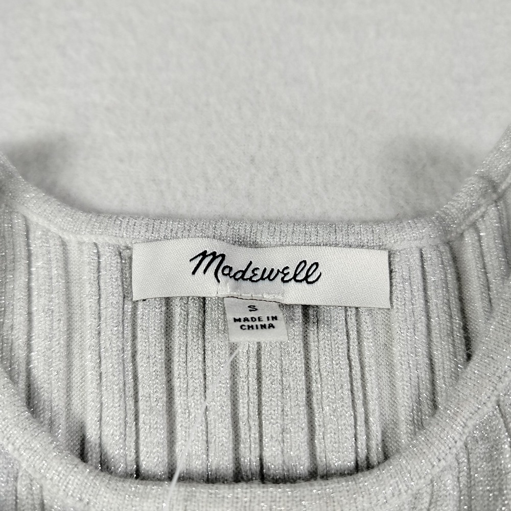 Madewell Tank Silver‎ Womans Small Signature Shimmer Knit Cutaway Sweater Ribbed - Picture 5 of 13